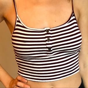 Maroon and White Striped Crop Top